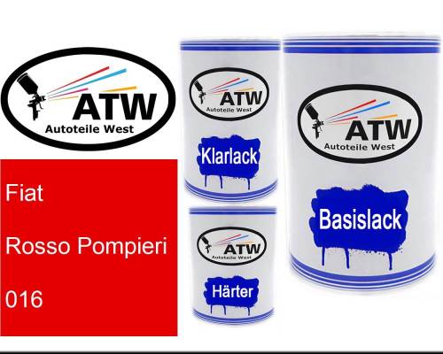 Fiat, Rosso Pompieri, 016: 500ml Lackdose + 500ml Klarlack + 250ml Härter - Set, von ATW Autoteile West.